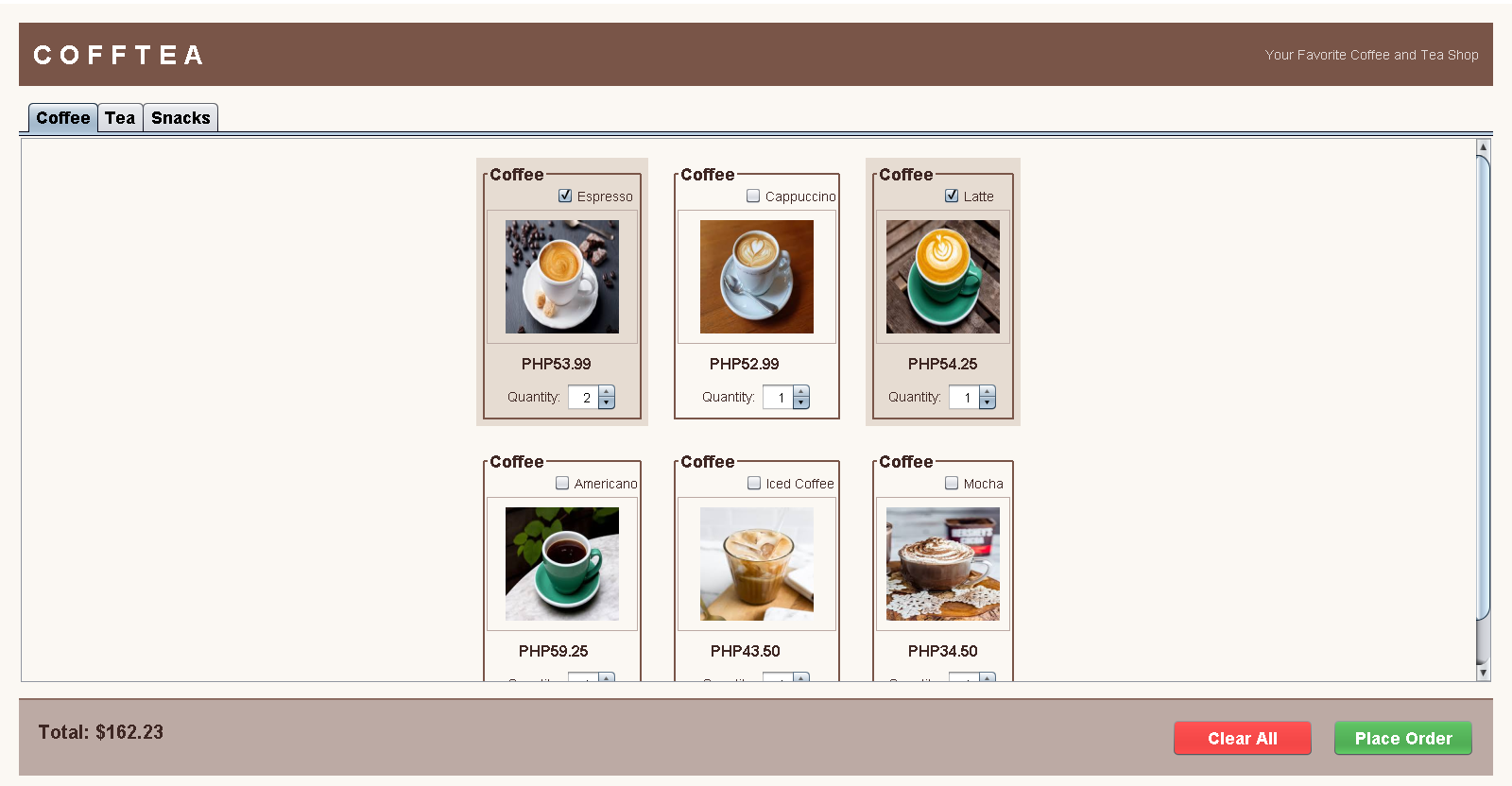 Java Ordering System